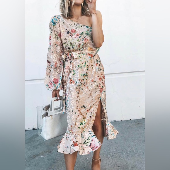 Floral One Shoulder Midi Dress - Picture 2 of 4